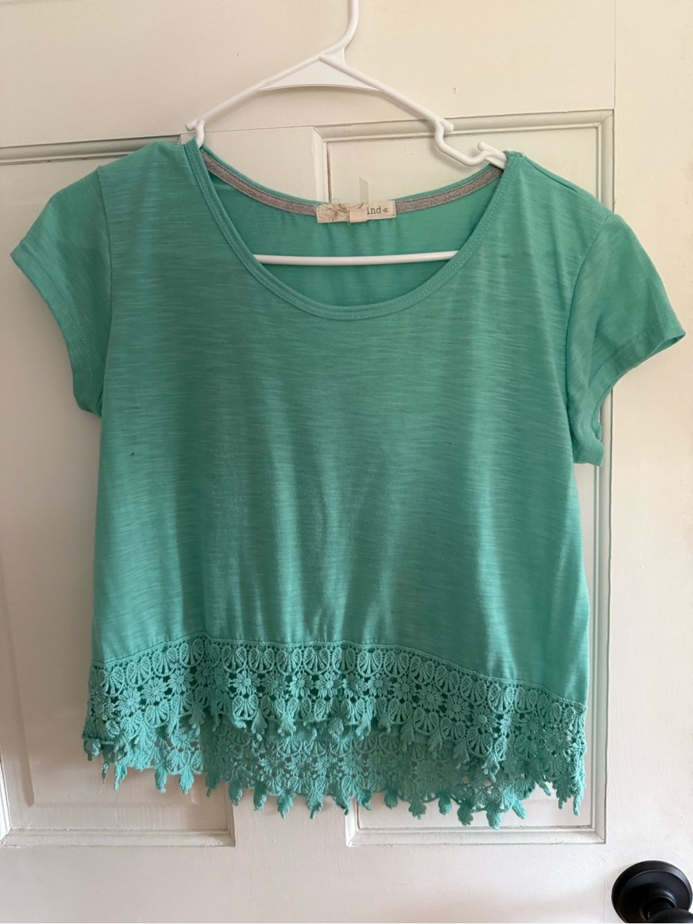 Women's Mint Green Crochet-Hem Tee